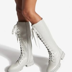 Shoe Dazzle Women's Lace-Up Boots - Cream